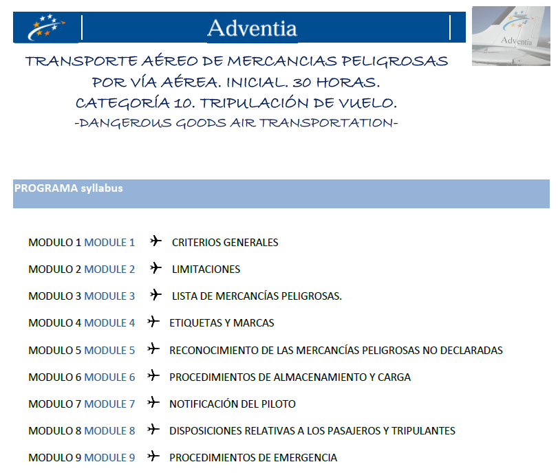 Cp_Transporte de Mercancías Peligrosas por vía aérea nº . Inicial. Cat.10. Tripulación de vuelo. 6846